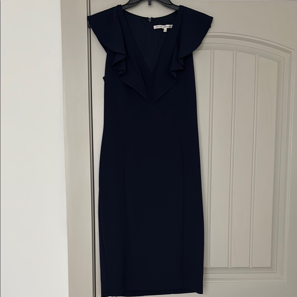RACHEL Rachel Roy Black Sheath Midi Dress V-Neck Flutter Cap Sleeves